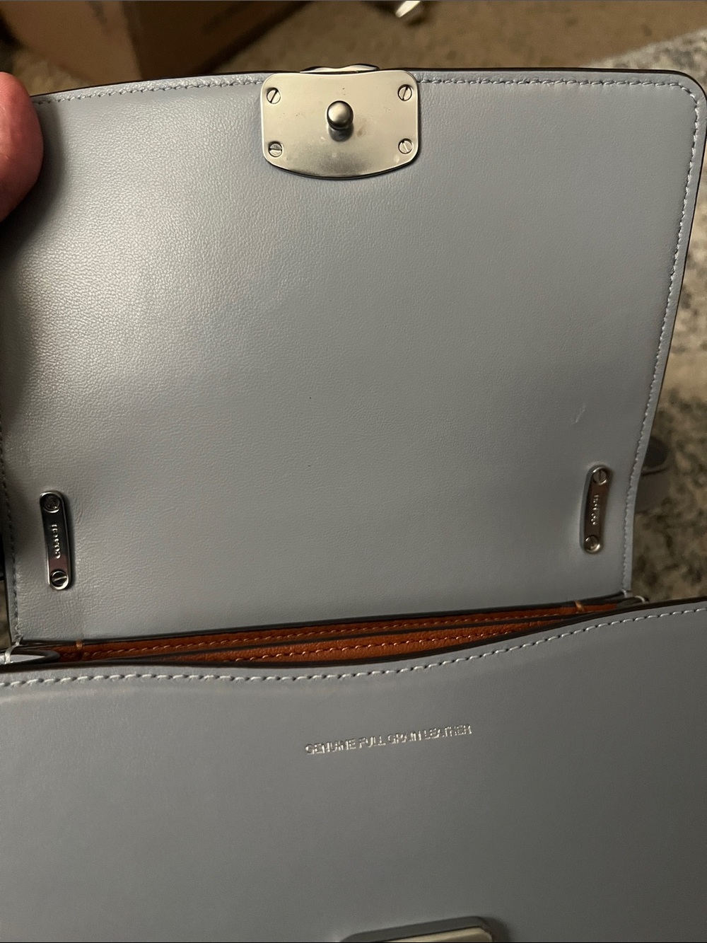 Bandit Coach Turnlock Leather Crossbody Bag in Grayish blue. Or light blue. - Picture 9 of 9